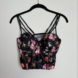Victorias Secret Corset Bustier Bra Crop 34C Very Sexy Black Floral Strapless